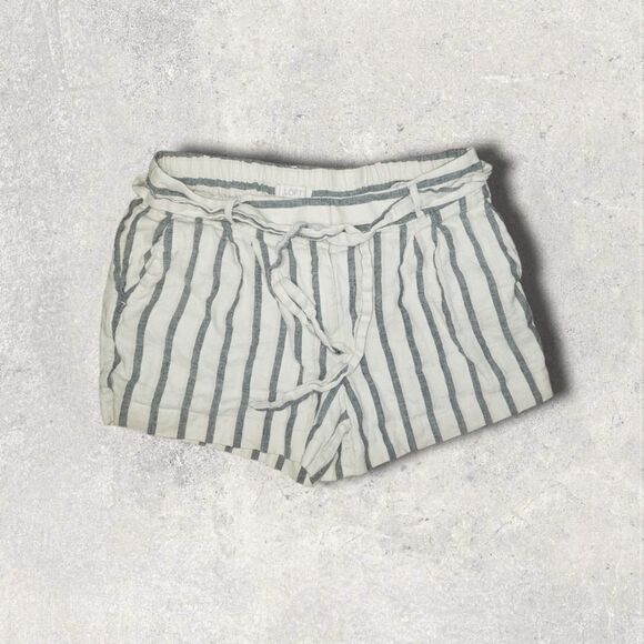 Ann Taylor LOFT Stripe Tie Waist Linen Cotton Shorts with 2.5" Inseam 4 - Picture 1 of 5